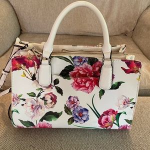 Woman’s Dana Buchman Peony Flower print on white purse